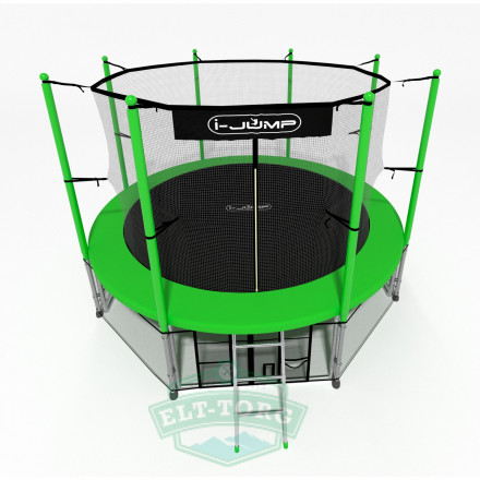 Батут i-JUMP CLASSIC 12ft 3,66м с нижней сетью и лестницей (green) 