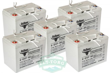 Комплект тяговых гелевых аккумуляторов RuTrike 6-EVF-80 (60V80A/H C3) Комплект тяговых гелевых аккумуляторов RuTrike 6-EVF-80 (60V80A/H C3)