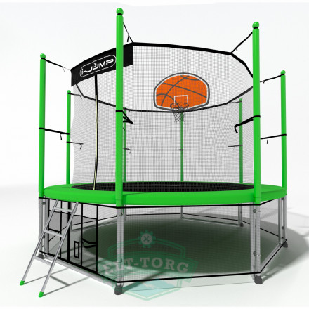 Батут i-JUMP BASKET 14ft 4,27м с нижней сетью и лестницей (green) Батут i-JUMP BASKET 14ft 4,27м с нижней сетью и лестницей (green)