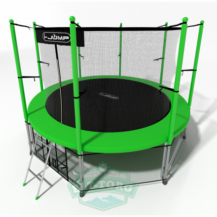 Батут i-JUMP CLASSIC 14ft 4,27м с нижней сетью и лестницей (green)
