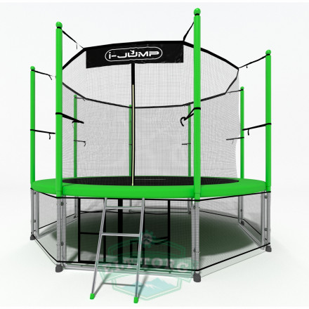 Батут i-JUMP CLASSIC 14ft 4,27м с нижней сетью и лестницей (green)